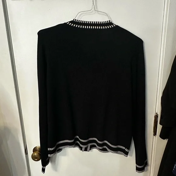 Adrianna Papell Black Cardigan with White Trim and Gold Buttons - Picture 3 of 5